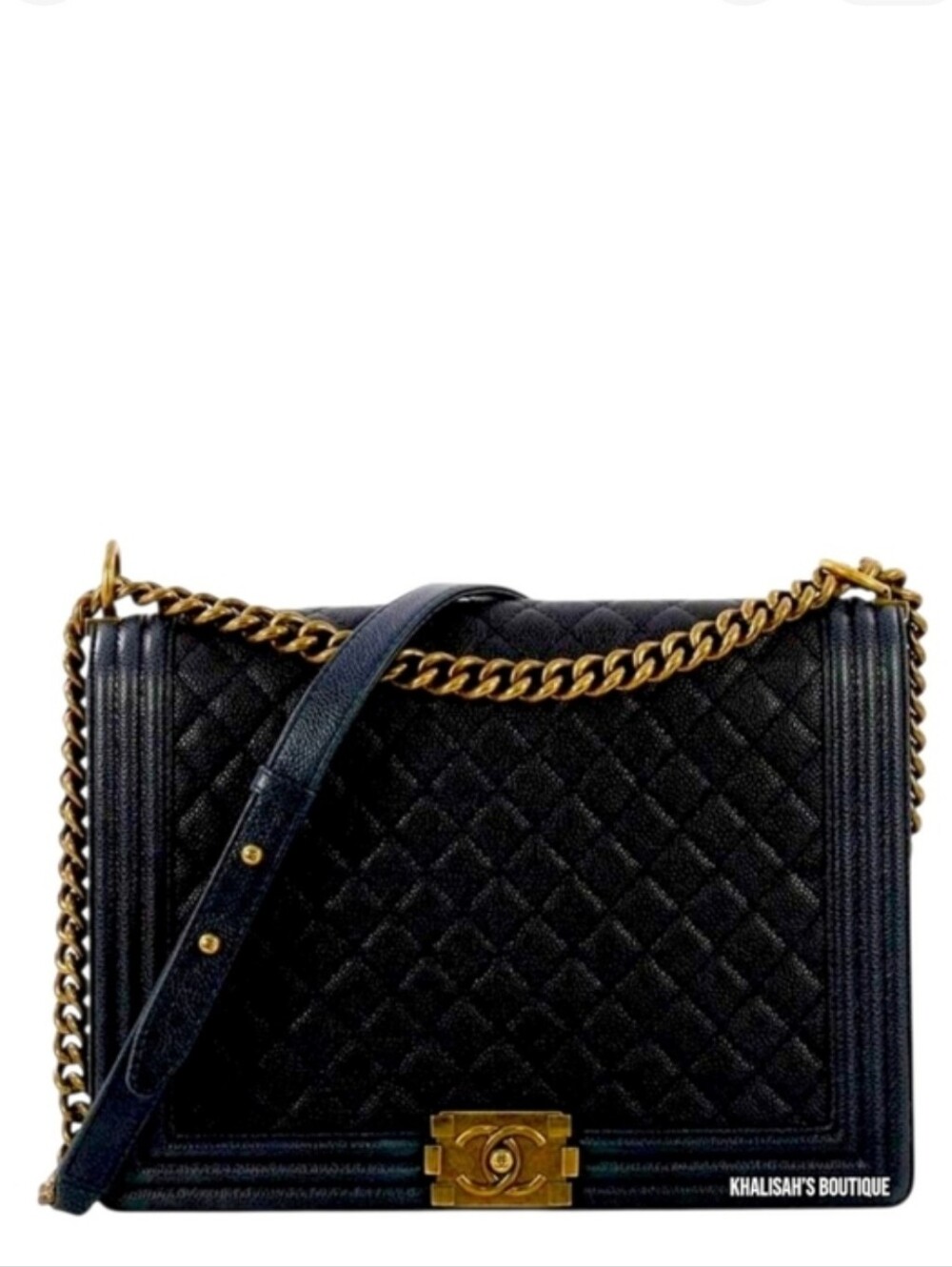 BNIB! VERY RARE! CHANEL BOY JUMBO Large Flap Messenger Shoulder Bag Black CAVIAR